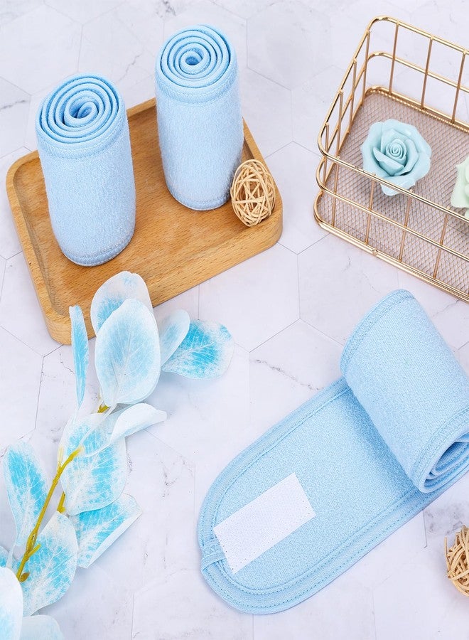 Whaline Spa Facial Headband Head Wrap Terry Cloth Headband 4 Counts Stretch Towel for Bath, Makeup and Sport (Light Blue) - Image 4